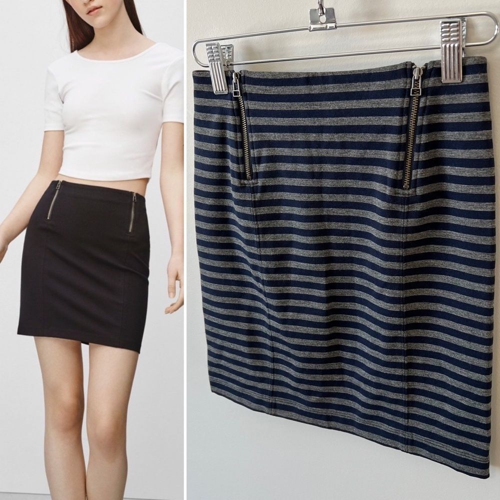 NWT Aritzia Sunday Best Mitford Mini Skirt 0 Navy Blue Grey Striped